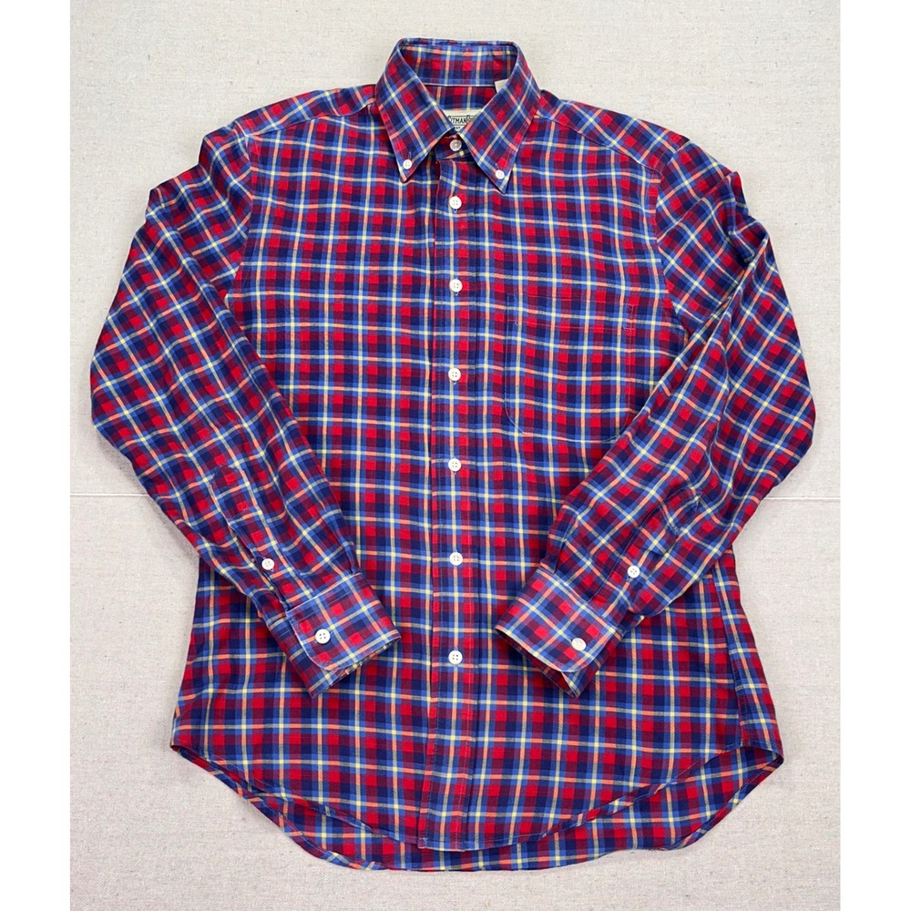 Gitman Bros Mens Small Red Blue Plaid Button Down Shirt Cotton Made in USA‎